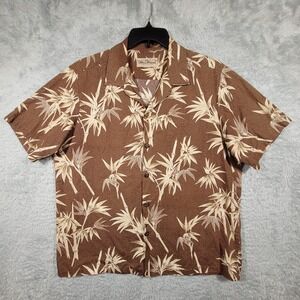 Blue‎ Hawaii Shirt Mens Brown Bamboo Print Short Sleeve Button Up